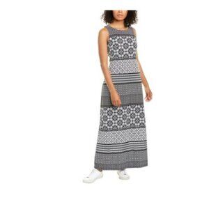 Tommy Bahama Maxi Dress size Large Tropical Terrazza Black white Print Shelf Bra